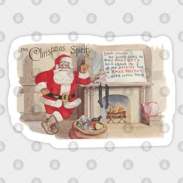 The Christmas Spirit - Vintage Postcard Art Sticker by ButterflyInTheAttic